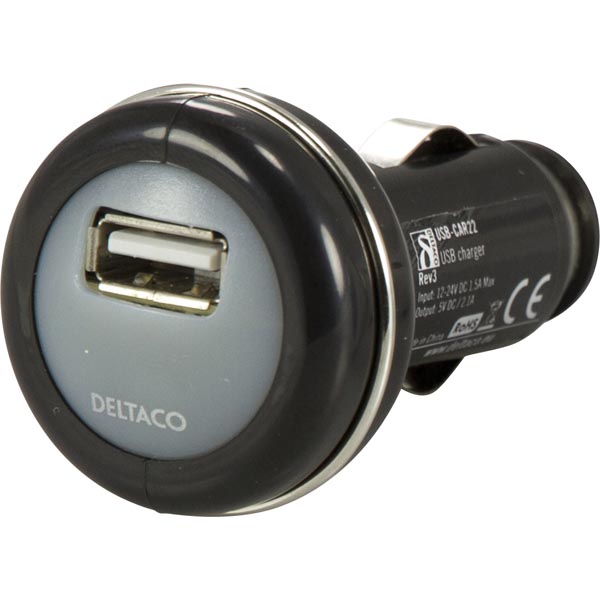Deltaco USB Car Charger, USB A Female, 2.1A, Black
